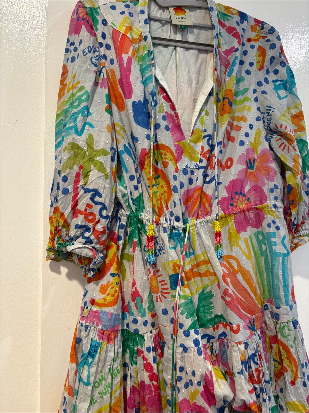 Farm Rio Women’s Medium Good Vibes Mini Dress 100% Cotton Summer Anthropologie - Picture 8 of 13